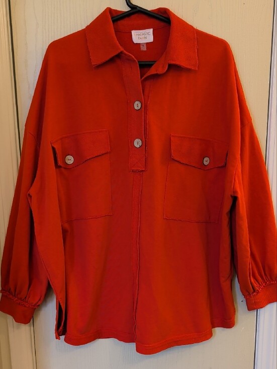 Fantastic Fawn Jackets & Blazers - Fantastic Fawn Red Oversized Utility Jacket Size M 100% Cotton Button Front